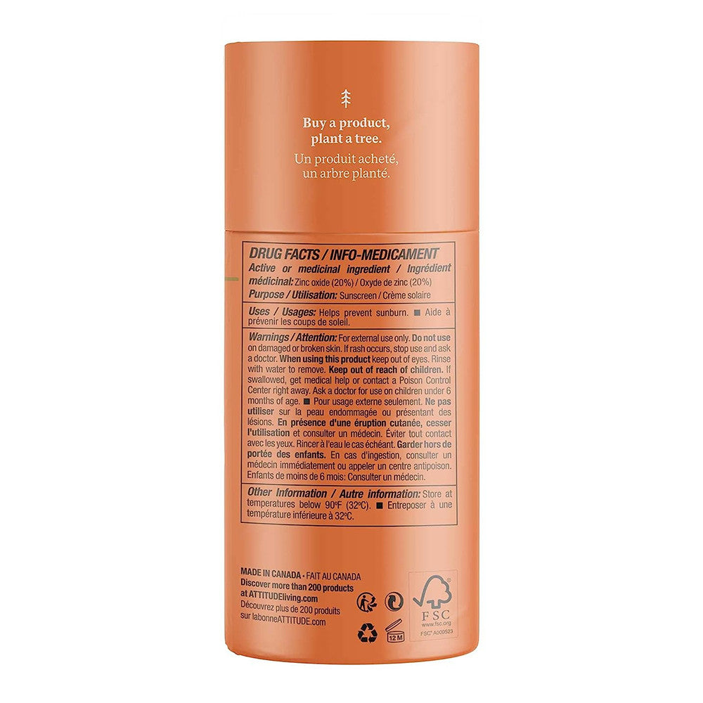 Attitude Sunscreen Stick, Broad Spectrum UVA/UVB SPF 30 Orange Blossom, 3 Oz