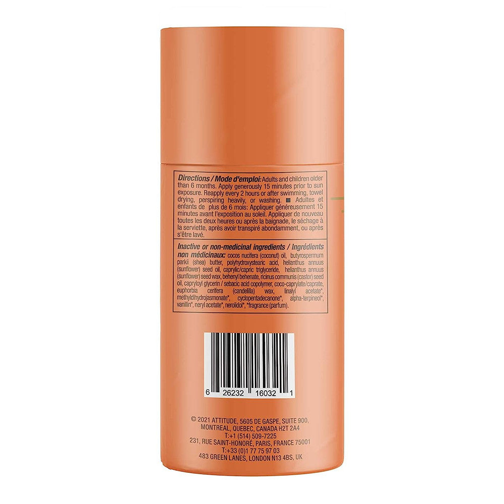 Attitude Sunscreen Stick, Broad Spectrum UVA/UVB SPF 30 Orange Blossom, 3 Oz