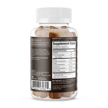 Suku Vitamins Super Mushroom Reishi Chaga, Turkey Tail And Lions Mane Blend Gummies for Immunity, 50 Ct