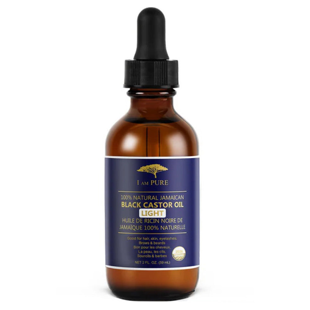 I Am Pure Light Jamaican Black Castor Oil for Hair Scalp Eyelashes Brows and Beards 2Oz (59ml)