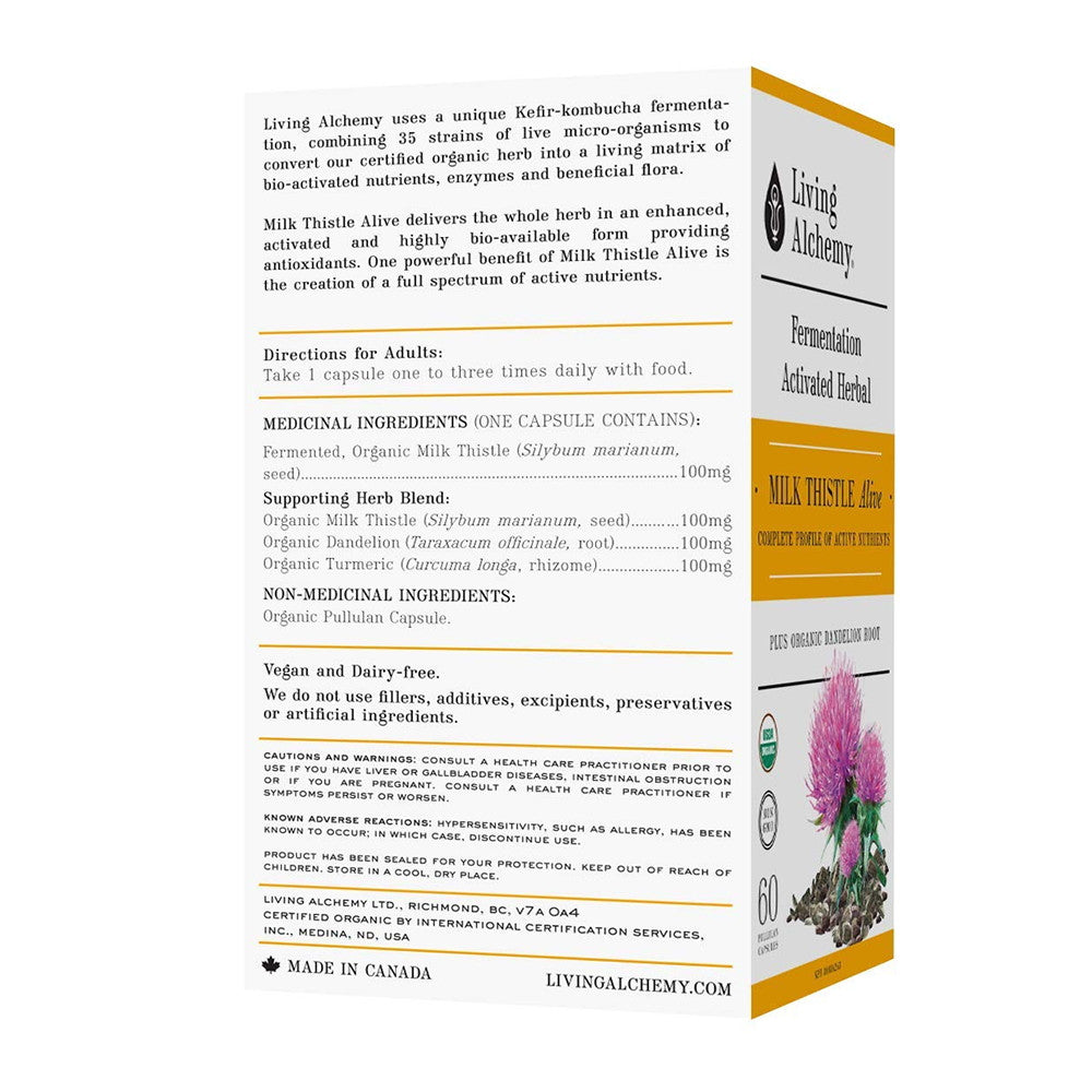 Living Alchemy Fermented Milk Thistle, Normalises Liver Function and Detoxification Capsules, 60 Ct