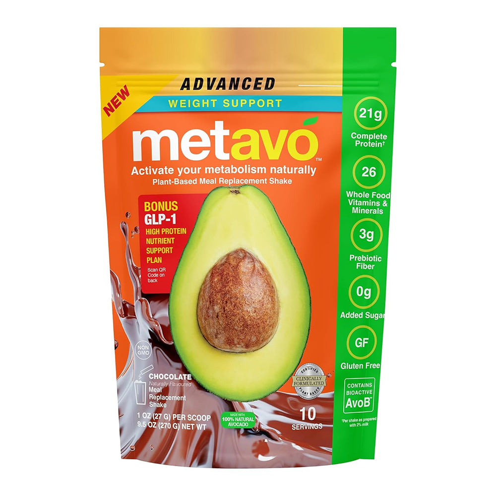 Metavo Advanced Weight Support Plant Based Meal Replacement Shake Chocolate Flavor with Natural Avocado 9.5Oz (270g)