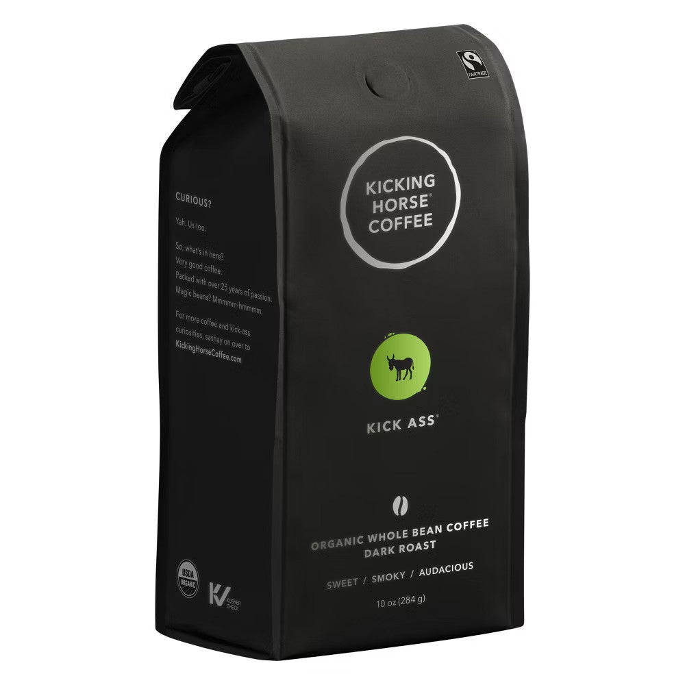 Kicking Horse Coffee Kick Ass Dark Roast, Whole Bean, 10 Oz