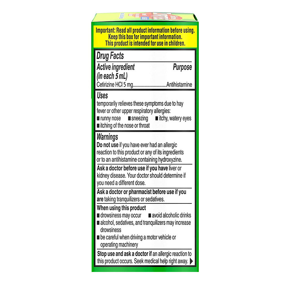 Zyrtec Childrens Allergy Syrup, Dye-Free, Sugar-Free Grape Flavor, 1 oz