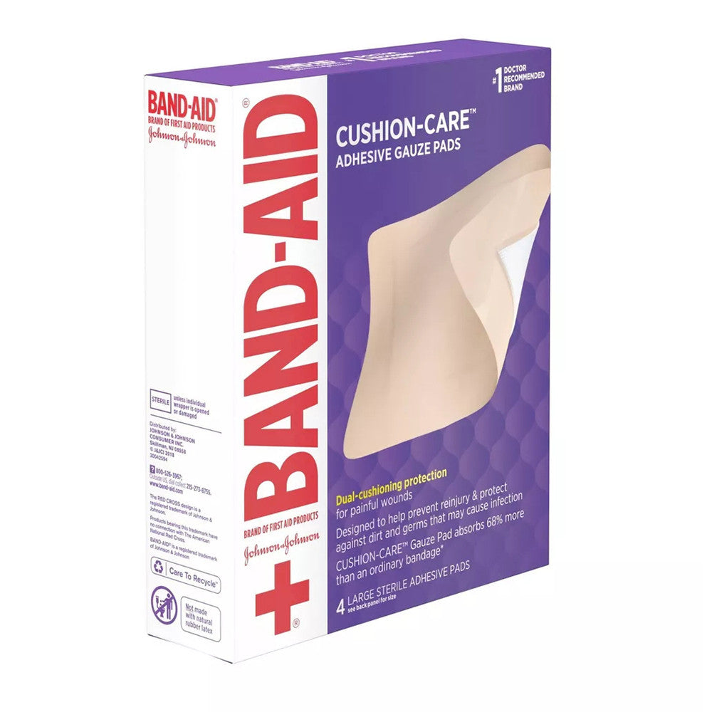Band-Aid Brand First Aid Adhesive Gauze Pad, 4.5in x 5.5in, 4 Ea