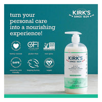 Kirks 3 in 1 Castile Liquid Soap Head to Toe Cleanser, Mint And Eucalyptus Scent, 32 Oz
