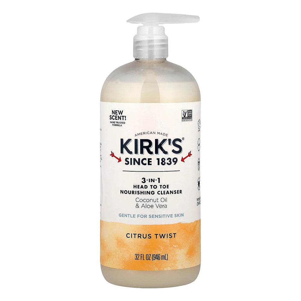 Kirks 3 in 1 Head to Toe Nourishing Cleanser Citrus Twist Scent Gentle for Sensitive Skin 32Oz (946ml)