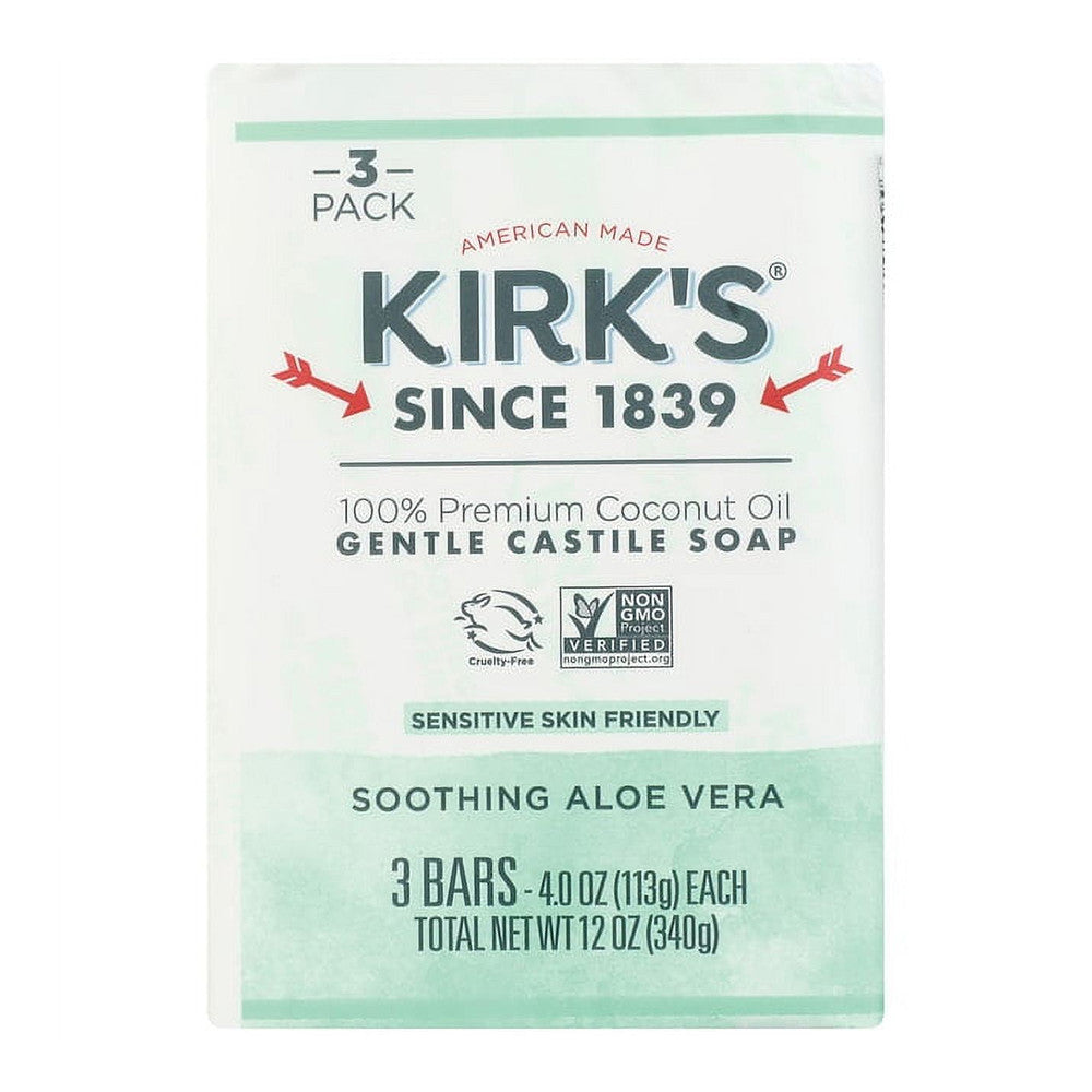 Kirk's Natural Original Coco Castile with Aloe Vera Bar Soap, 4 Oz/3 Ea
