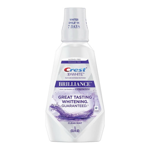Crest 3D White Brilliance Alcohol Free Whitening Mouthwash Clean Mint for Fresh Breath 33.8Oz (1l)