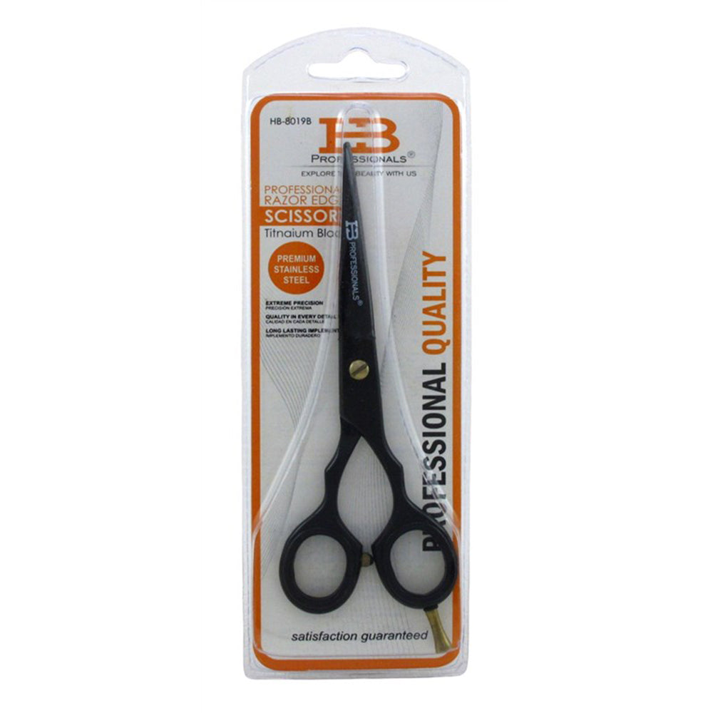 HB Professional Scissors Razor Edge Titanium Black Premium Stainless Steel Extreme Precision 1Ea