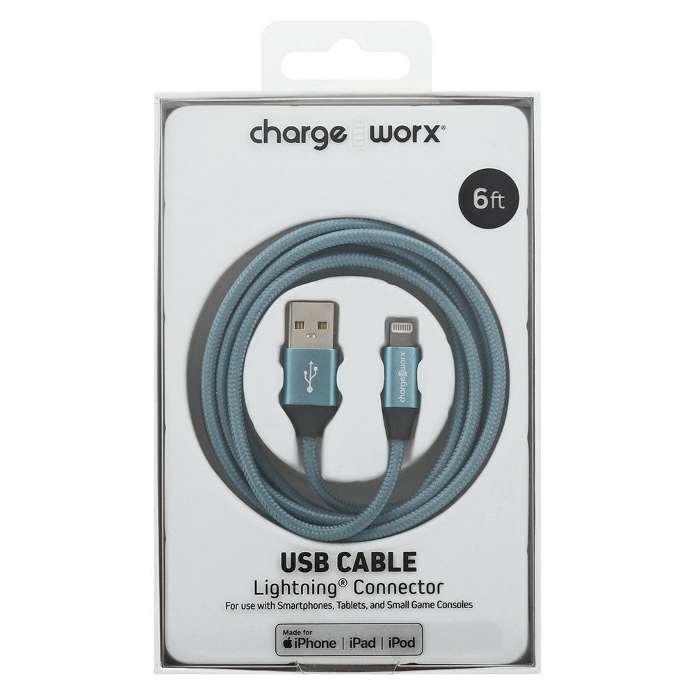 Chargeworx 6 Inch Lightning Usb Teal Cable Connector, Green, 1 Ea