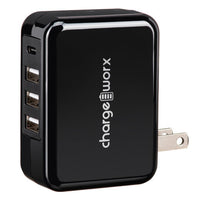 Chargeworx 4 Port Usb Travel Wall Charger, Black, 1 Ea