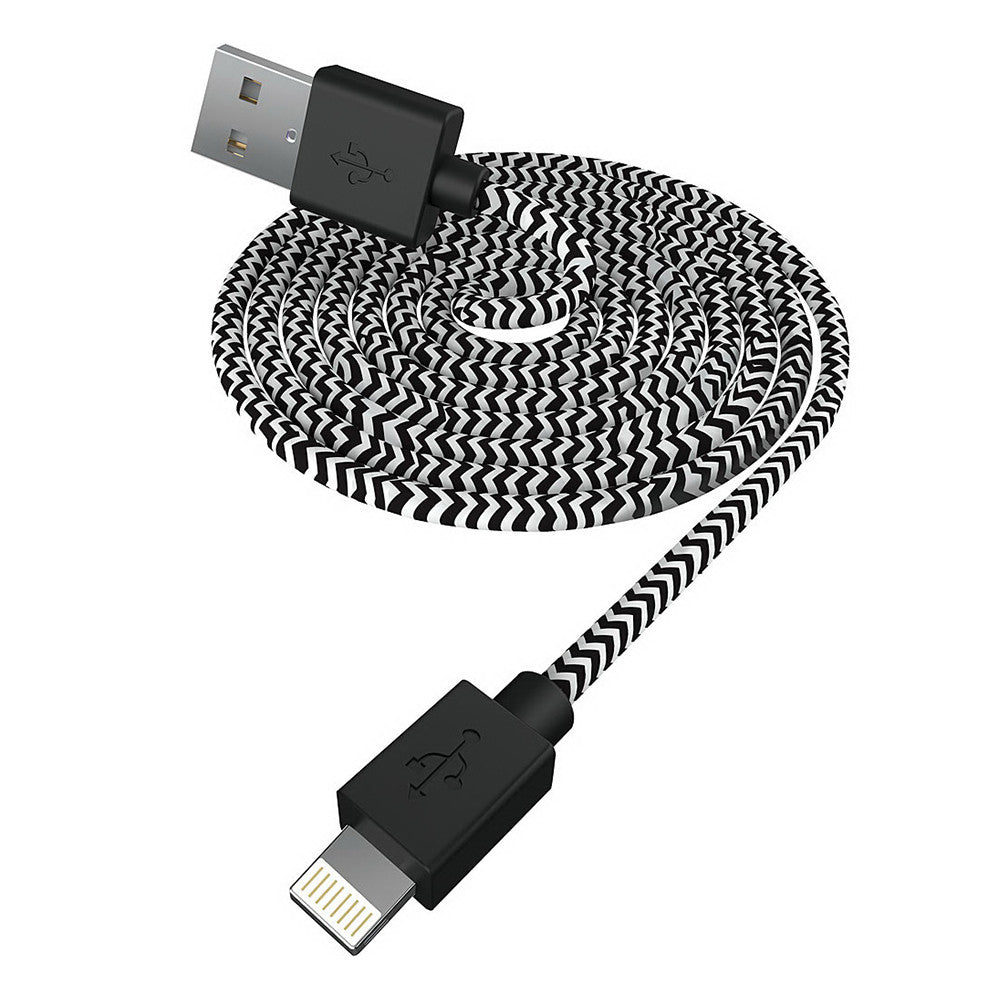 Chargeworx 6 Inch Lightning Braided Sync and Charge Cable, Black, 1 Ea