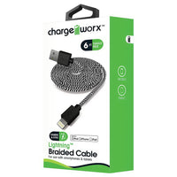 Chargeworx 6 Inch Lightning Braided Sync and Charge Cable, Black, 1 Ea