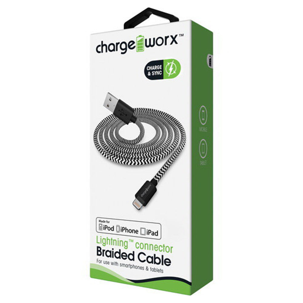 Chargeworx 3 Inch Braided Charge and Sync Lightning Cable, Black, 1 Ea