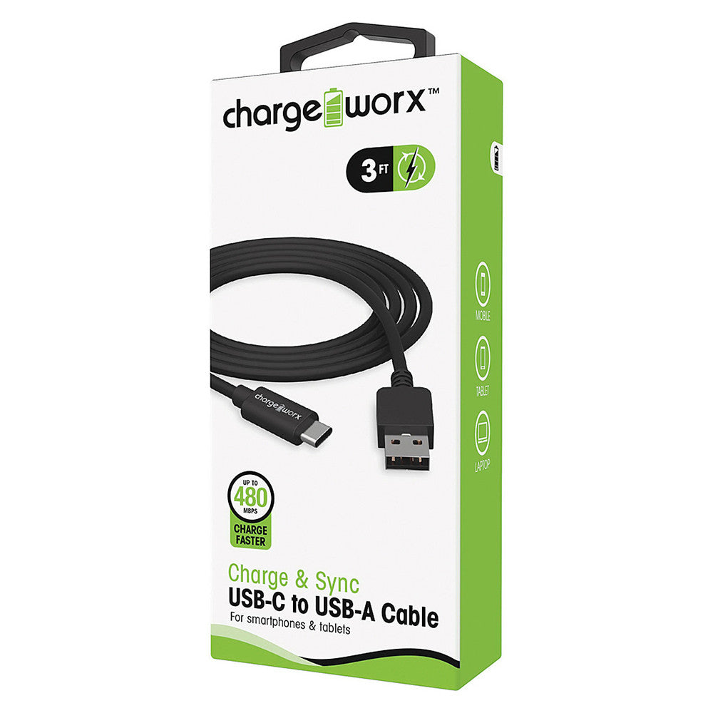 Chargeworx 3 Inch Usb C to Usb A Sync and Charge Cable, Black, 1 Ea