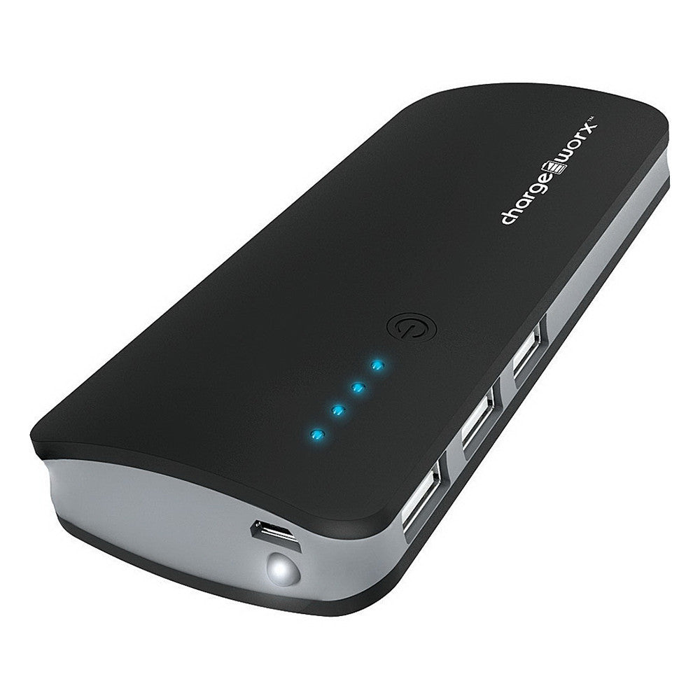 Chargeworx 10000 Mah Premium Power Bank with Built in Triple Usb Connection, Black, 1 Ea