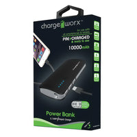 Chargeworx 10000 Mah Premium Power Bank with Built in Triple Usb Connection, Black, 1 Ea
