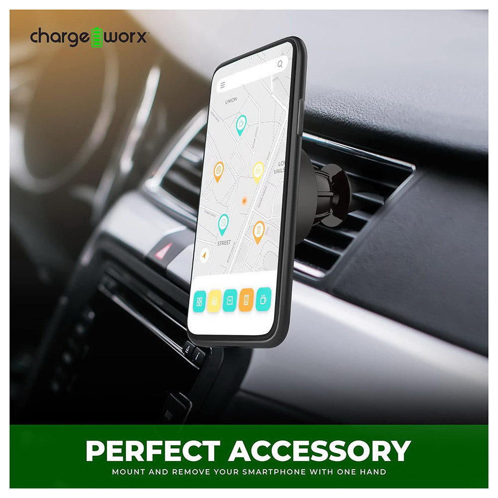 Chargeworx Magnetic Air Vent Mount with Secure Magnet Holder, Black, 1 Ea