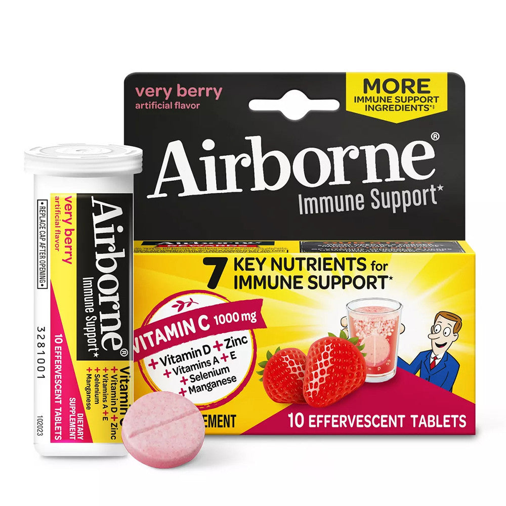 Airborne Immune Support Supplement With Herbs, Vitamins And Minerals, Very Berry - 10 Ea