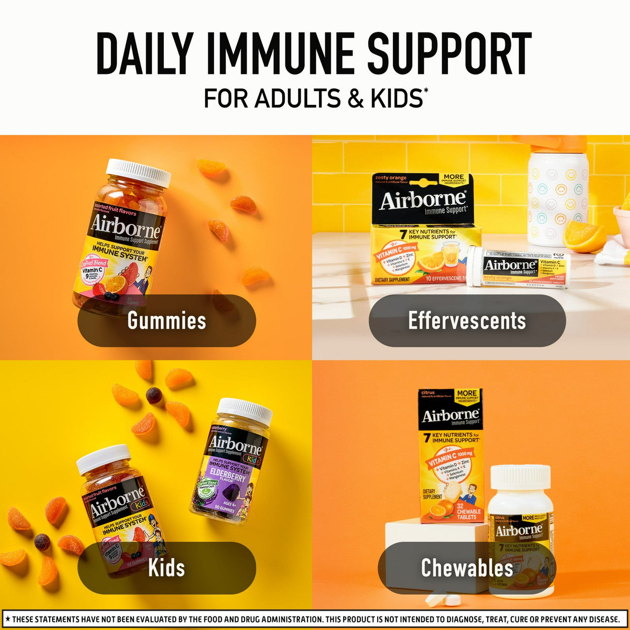 Airborne Original Blast Vitamin C Chewable Tablets Support Immune System, Citrus - 32 Ea