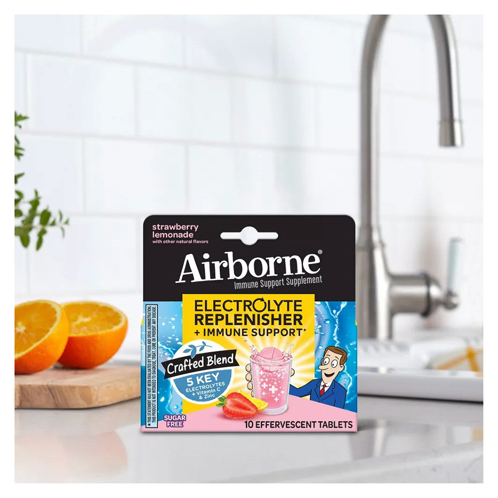 Airborne Electrolyte Replenishment And Immune Support Tablets, Strawberry Lemonade, 10 Ea