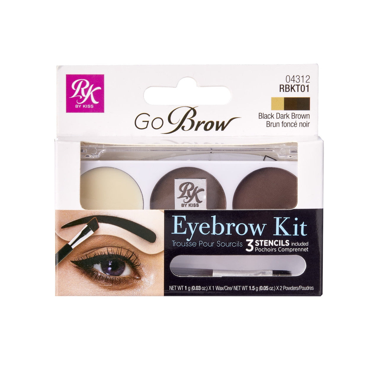 Ruby Kisses GoBrow Eyebrow Kit (RBKT01 - Black Dark Brown), 1Ea
