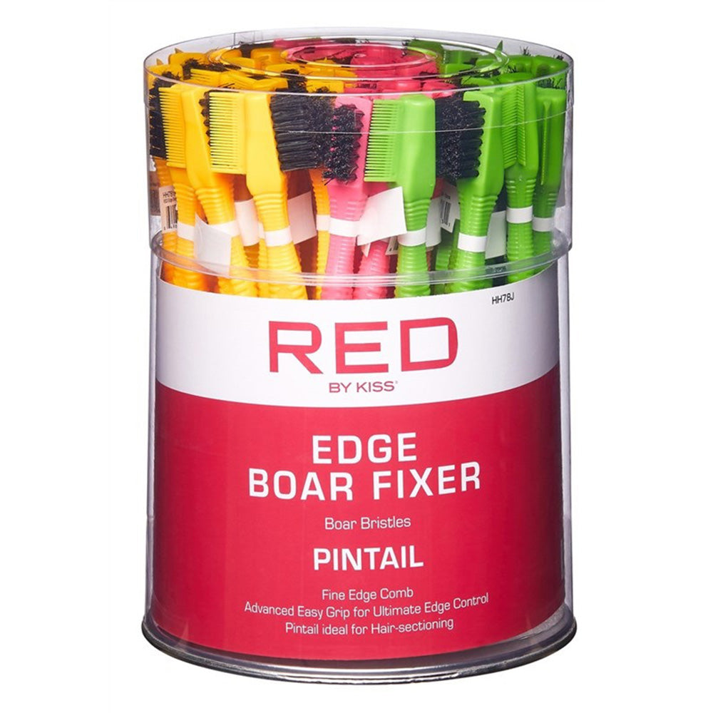 Kiss Red Edge Boar Fixer Pintail Assorted Colors for Smoothing Edges and Styling Baby Hair 48Ea