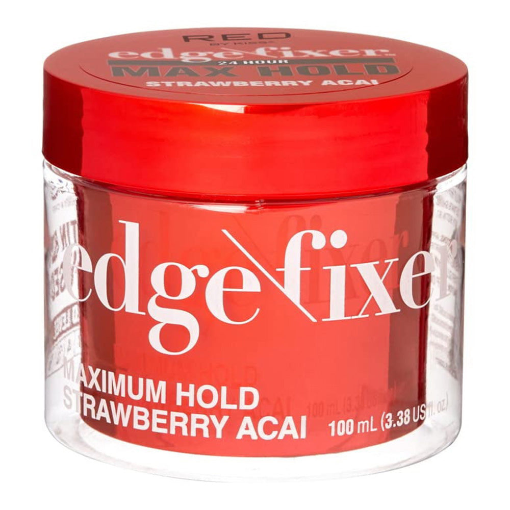 Kiss Red Edge Fixer 24Hr Max Hold Hair Gel Strawberry Acai for Long Lasting Styles 3.38Oz (100ml)