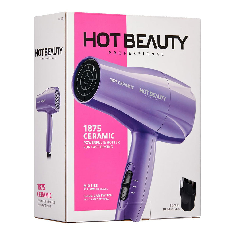 Hot Beauty 1875W Ceramic Hair Dryer Mid Size Purple for Fast Drying and Frizz Control 1Ea
