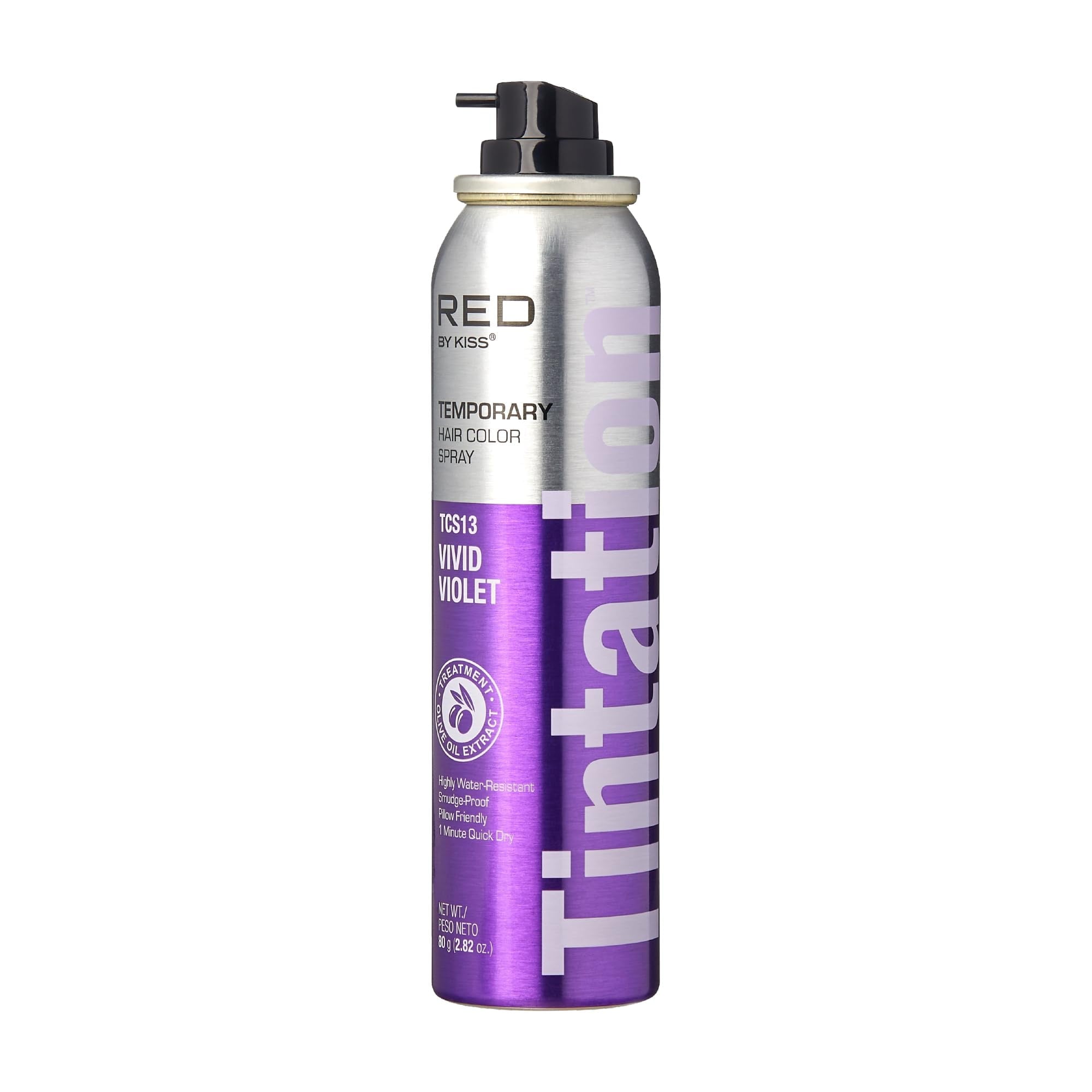 Kiss Tintation Vivid Violet Temporary Hair Color Spray Smudge Proof and Washable Styling 2.82Oz (80g)