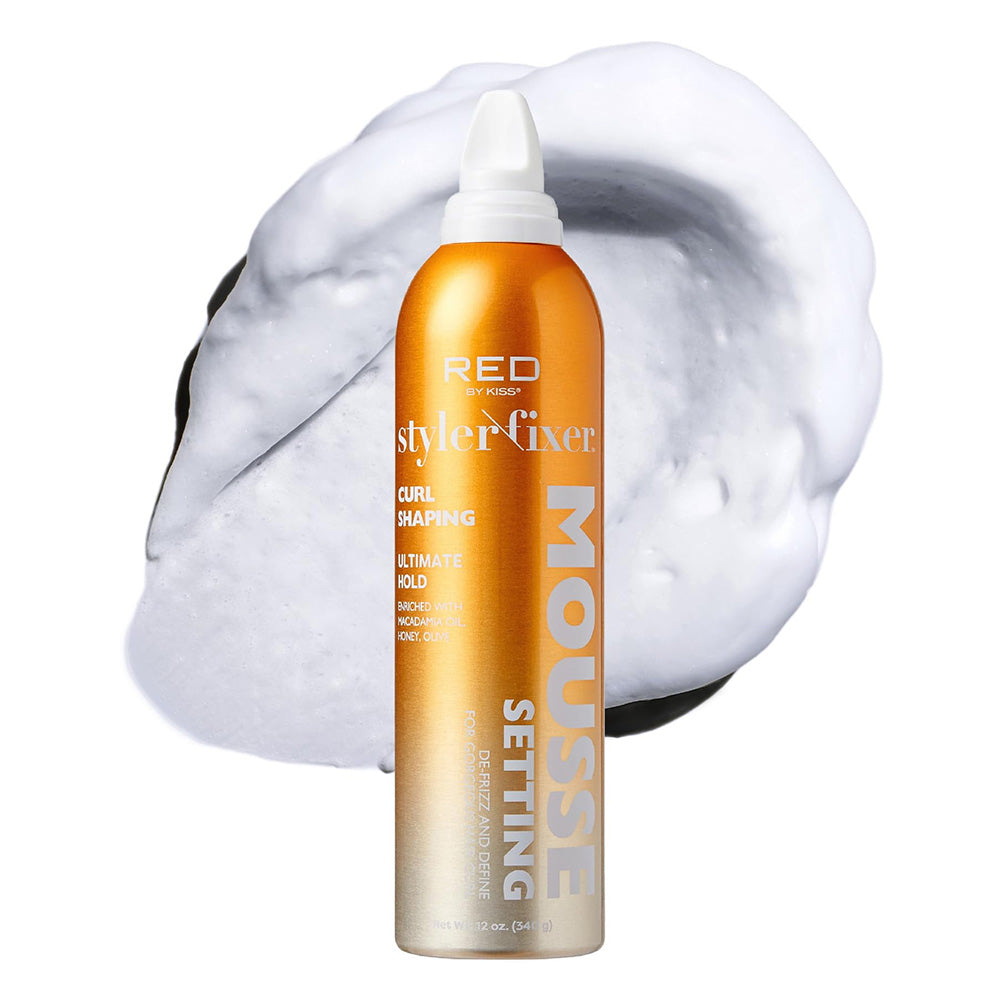 Kiss Red Styler Fixer Hair Setting Mousse Curl Shaping for Defined Curls and Frizz Control 12Oz (340g)