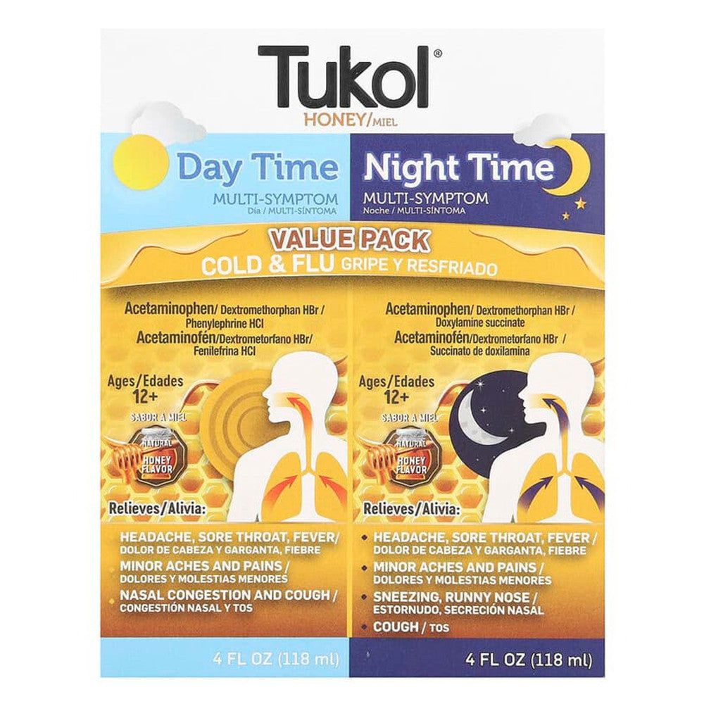 Tukol Daytime Honey Multisymptom Cold and Flu Relief Syrup, 2 Ea, 4 Oz