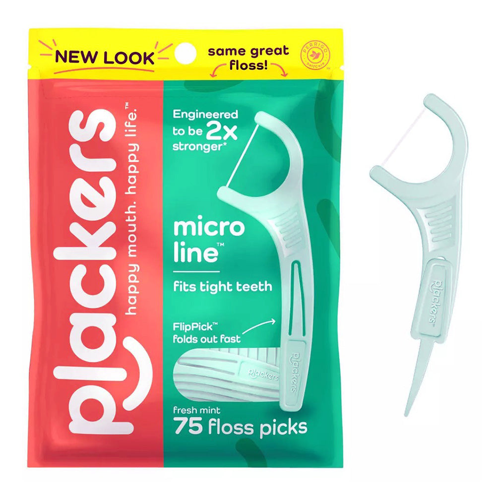 Plackers Micro Line Floss Picks for Remove Food Debris and Plaque 75Ea
