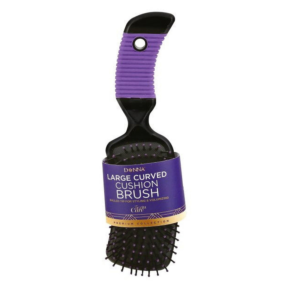 Donna Collection Curved Cushion Brush Handle and Rubberized Grip for Comfortable Hold Helps Hair Professional Looking 1Ea