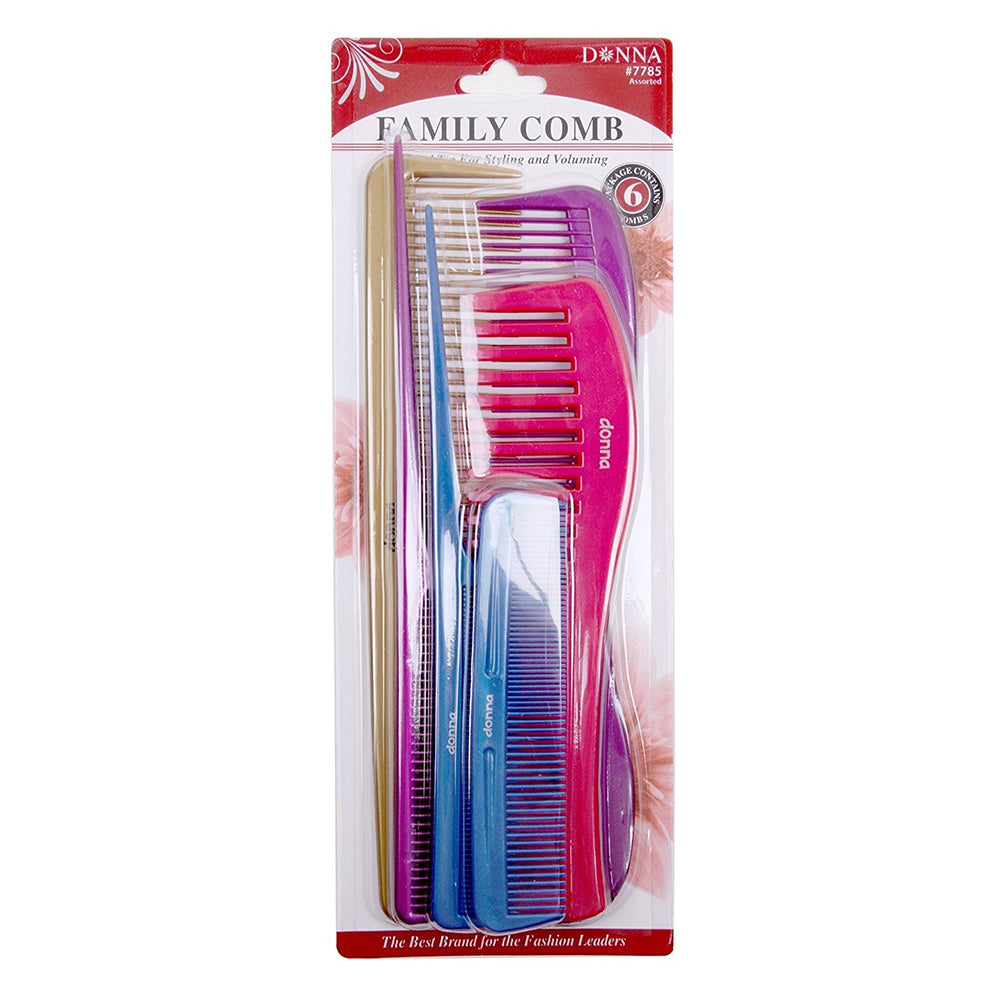 Donna Collection Family Assortment Comb and Colors Great for Styling Smooth Finish 6Ea