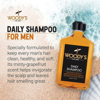 Woodys For Men Daily Shampoo for all Hair Types, 12 Oz