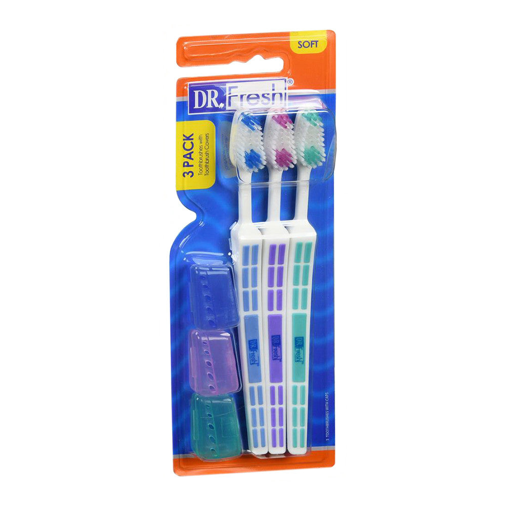 Dr Fresh Soft With Cap Toothbrushs, 3 Ea