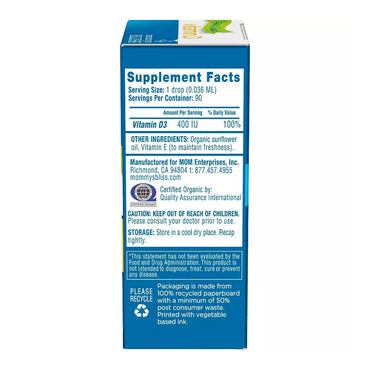 Mommys Bliss Vitamin D Organic Drops, 0.11 Oz