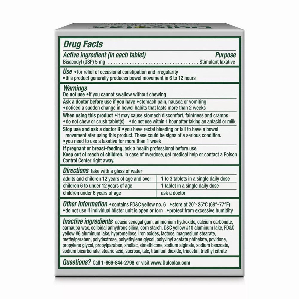 Dulcolax Laxative Over Night Relief Comfort Coating Tablets, 100 Ea