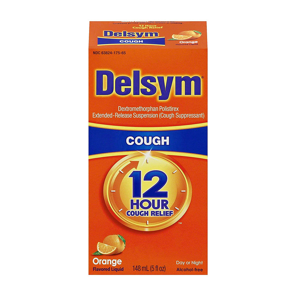Delsym Cough Suppressant 12 Hour Cough Relief Syrup, Orange Flavor - 5 Oz