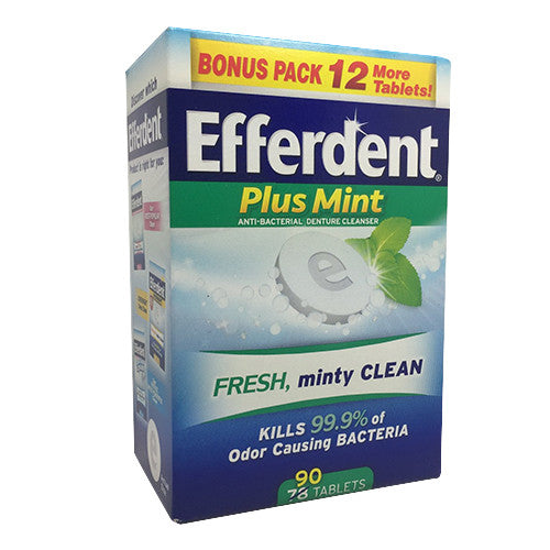 Efferdent Plus Mint Anti-Bacterial Denture Cleanser Tablets - 90 ea