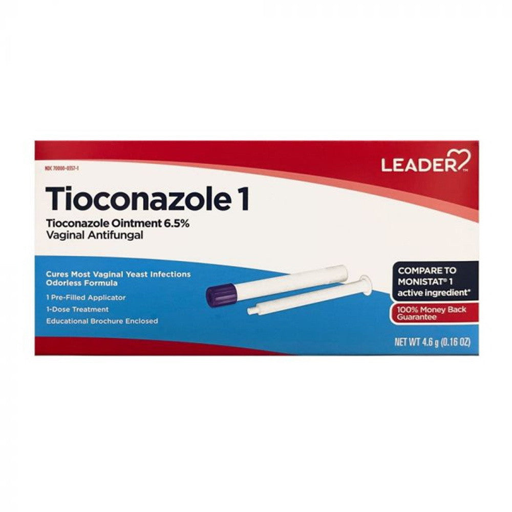 Leader Tioconacole 1 Ointment Vaginal Antifungal and Pre Filled Applicator, 4.6 Oz