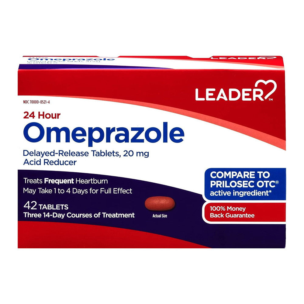 Leader 24 Hour Omeprazole Delayed Release Acid Reducer Tablets, 42 Ea