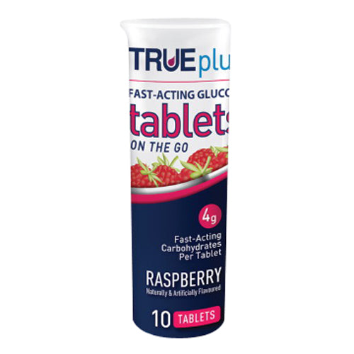 Trueplus Fast Acting Glucose Chewable Tablets 4g Raspberry, 10 Ea