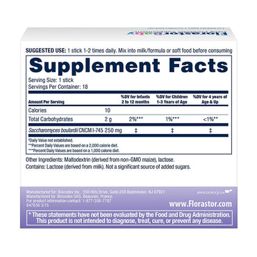 Florastor Baby Daily Probiotic Supplement Powder Sticks, 18 Ea