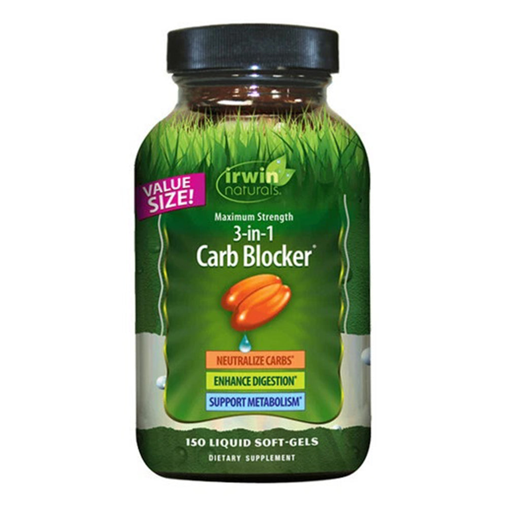 Irwin Naturals Maximum Strength 3-in-1 Carb Blocker Support Neutralize Starch Enzymes Digestion and Metabolism Softgels 150Ea