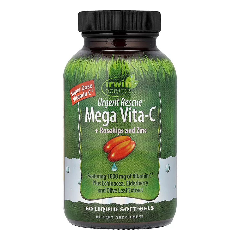 Irwin Naturals Urgent Rescue Mega Vita C Plus Rosehips and Zinc Softgels for Immune System Support 60Ea