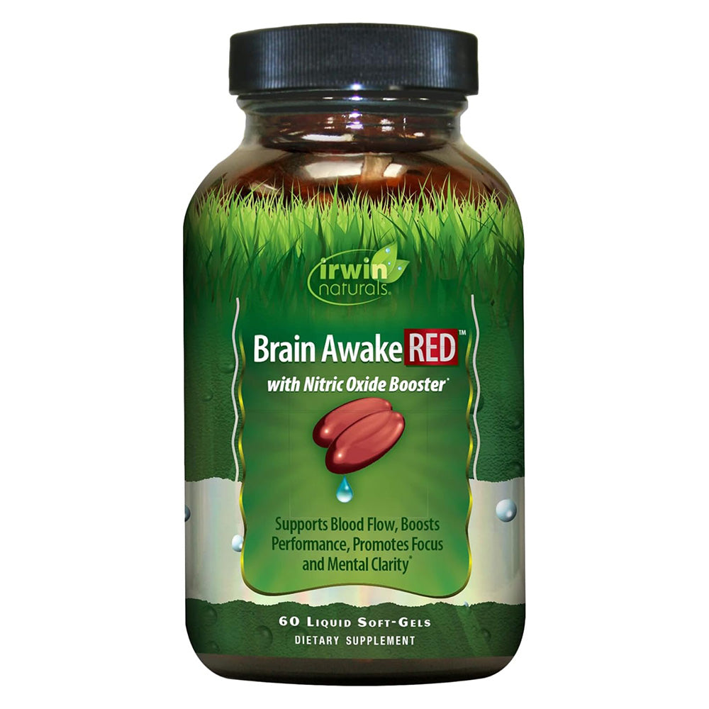 Irwin Naturals Brain Awake RED Nitric Oxide Booster Brain Supplement Liquid Soft Gel 60Ea