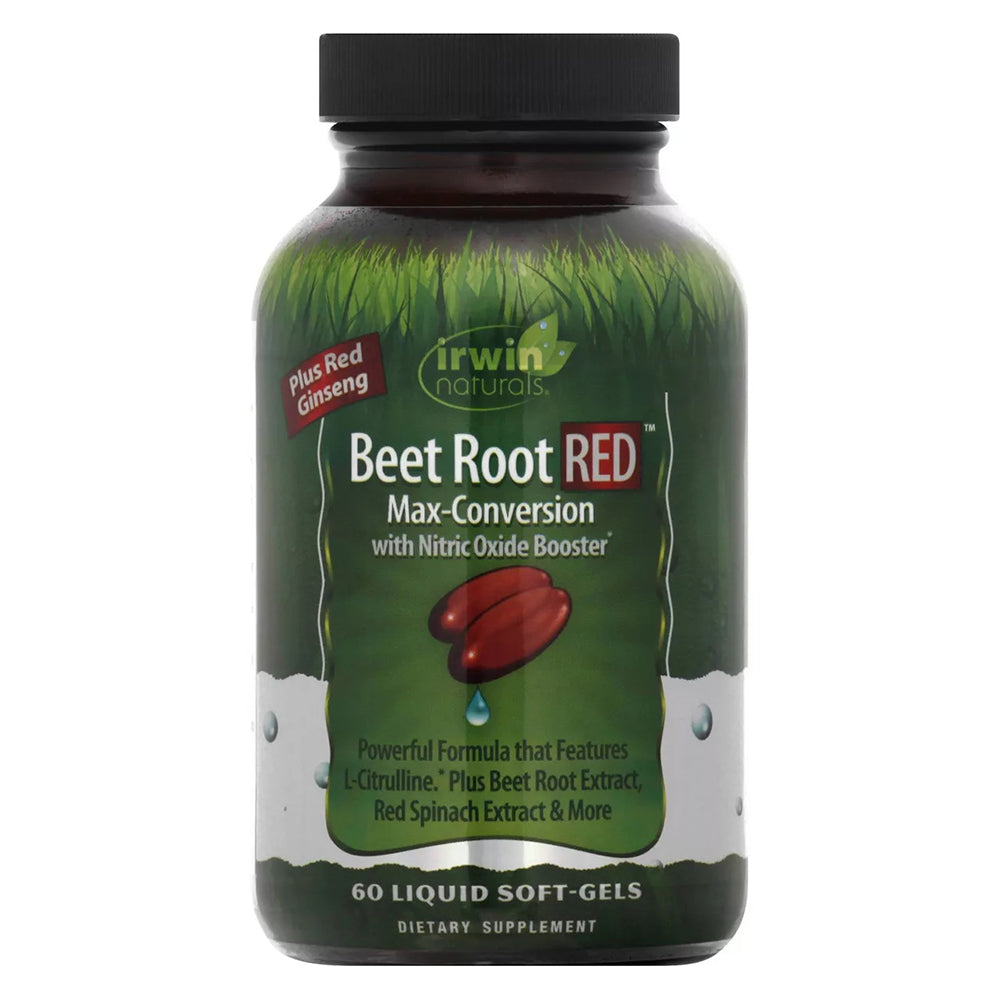 Irwin Naturals Beet Root Red Dietary Max Conversion with Nitric Oxide Booster Softgels Support Cardiovascular Health 60Ea